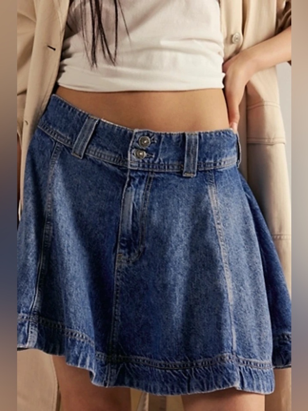 Free People We The Free Wonderland Denim Mini Skirt 33 A-Line Festival NEW